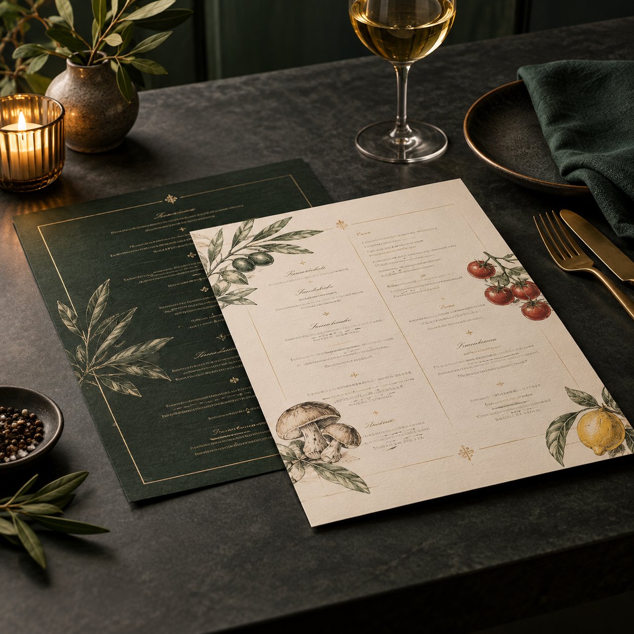 Illustrative printed restaurant menu